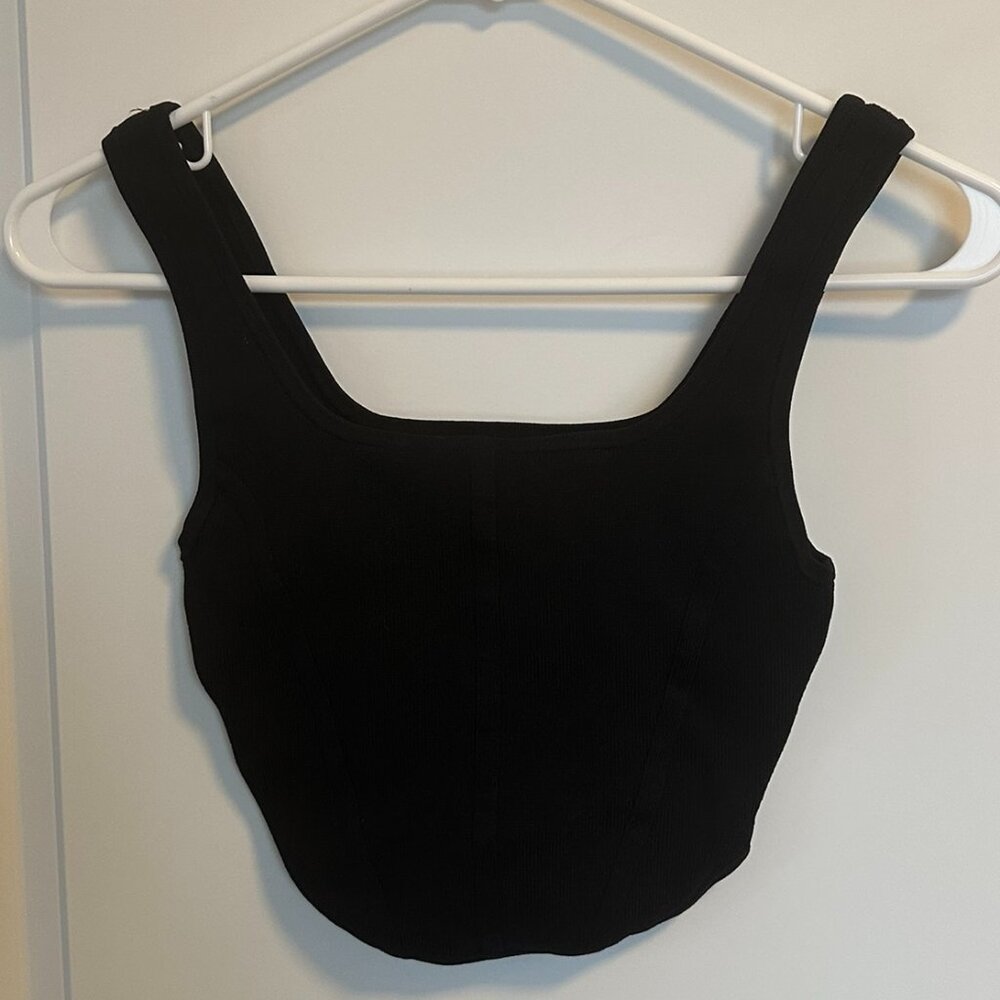 Aritzia Babaton Black High Low Bustier Crop Top